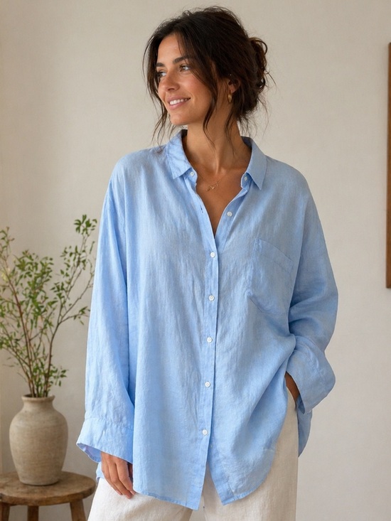 GAP Tops - Gap Linen Oversized Boyfriend Shirt Button-Up Women’s XXL Blue Coastal